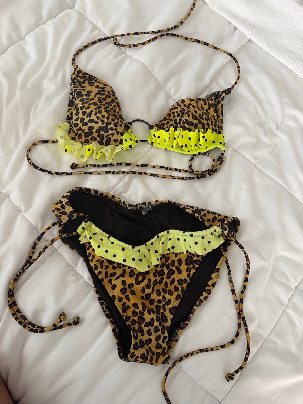 Victoria's Secret Leopard Print Bikini with Neon Yellow Ruffle